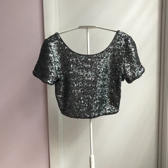 Forever 21 Gray Sequined Crop Top - Picture 3 of 5